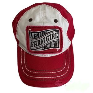 Farm Girl Brand Knee Deep and Lovin It Red Ivory Cap Little Girls Size 4-7